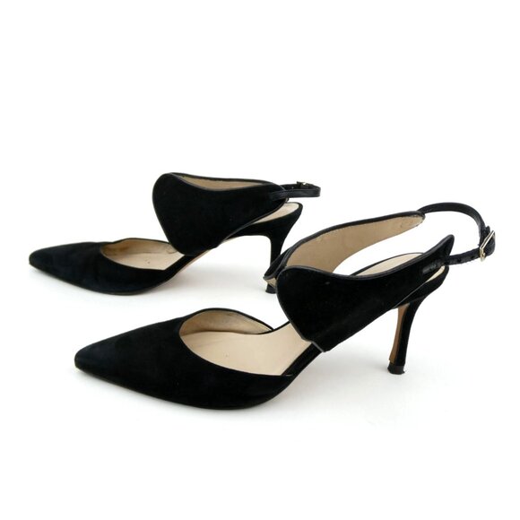 L.K. Bennett Black Suede Pointed-Toe Slingback Heels Size 38 - Picture 3 of 12
